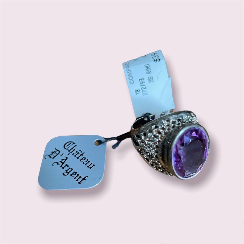 Chateau Silver Ring with Purple Gemstone